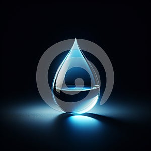 Water drop with refraction light and holographic effect on dark background