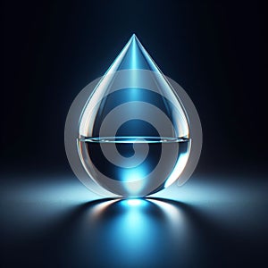 Water drop with refraction light and holographic effect on dark background