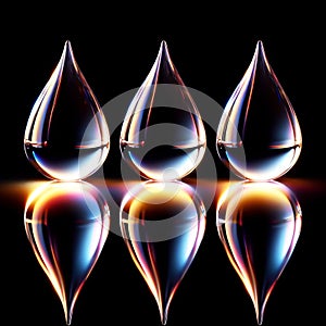 Water drop with refraction light and holographic effect on dark background