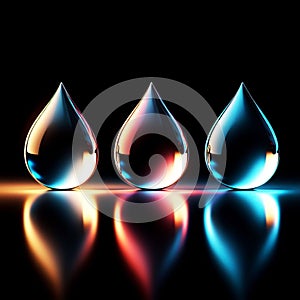 Water drop with refraction light and holographic effect on dark background