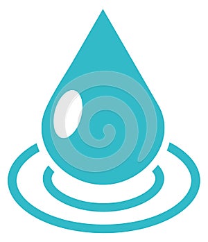 Water drop with ripple circles effect. Blue purity logo