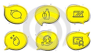 Water drop, Sales diagram and Talk bubble icons set. Water bottle sign. Vector