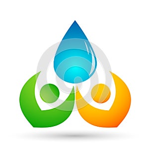 Water drop save water globe people life care logo concept of water drop wellness symbol icon nature drops elements vector design