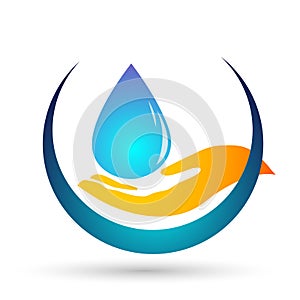 Water drop save water globe people life care logo concept of water drop wellness symbol icon nature drops elements vector design