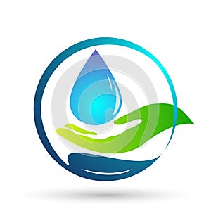 Water drop save water globe people life care logo concept of water drop wellness symbol icon nature drops elements vector design