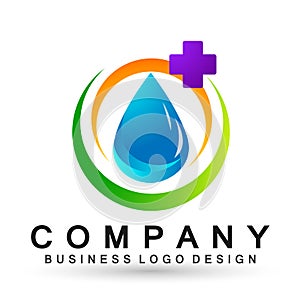 Water drop save water globe people life care logo concept of water drop wellness symbol icon nature drops elements vector design