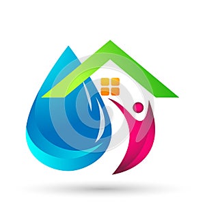 Water drop save water globe people life care logo concept of water drop wellness symbol icon nature drops elements vector design