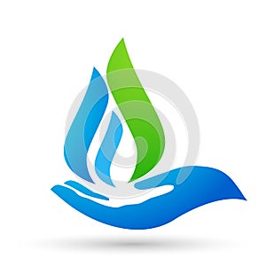 Water drop save water globe people life care logo concept of water drop wellness symbol icon nature drops elements vector design