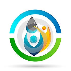 Water drop save water globe people life care logo concept of water drop wellness symbol icon nature drops elements vector design