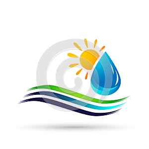 Water drop save water globe people life care logo concept of water drop wellness symbol icon nature drops elements vector design