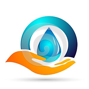 Water drop save water globe people life care logo concept of water drop wellness symbol icon nature drops elements vector design