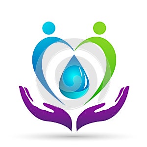 Water drop save water globe people  life care logo concept of water drop wellness symbol icon nature drops elements vector design