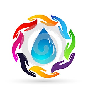 Water drop save water globe people  life care logo concept of water drop wellness symbol icon nature drops elements vector design