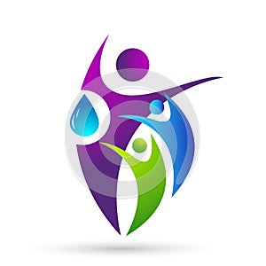 Water drop save water globe people  life care logo concept of water drop wellness symbol icon nature drops elements vector design