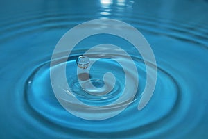 Water drop splash background blue, water ripple and anti-bubble drop - water surface tension