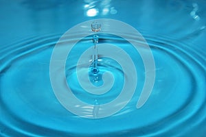 Water drop splash background blue, water ripple and anti-bubble drop - water surface tension