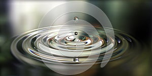 Water drop splash close-up on water surface 3d illustration