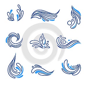 Water drop and splash eco icon vector set