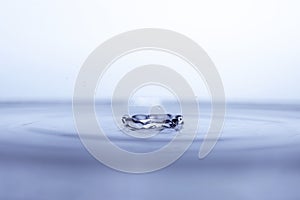Water drop splash in a glass blue colored