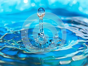 water drop splash in a glass blue colored