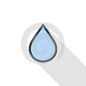 Water drop thin line flat color icon. Linear vector symbol. Colorful long shadow design.