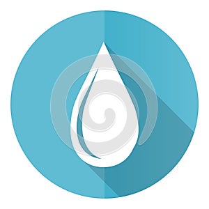 Water drop vector icon, flat design blue round web button isolated on white background