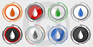 Water drop vector icon set, modern design flat graphic in 8 options for web design and mobile applications