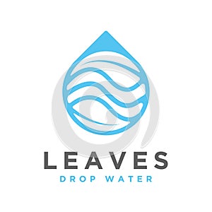 Water drop vector logo with abstract leaves