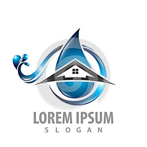 Water drop wave with home building logo concept design. Symbol graphic template element vector