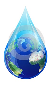 Water Drop World, Earth Globe in a Water Droplet