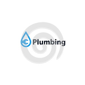 Water drop and wrench plumbing icon and logo