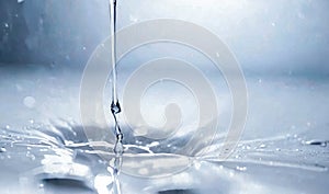 water droplet falling, creating ripples on smooth, reflective surface. conveying purity, hydration in skincare or wellness