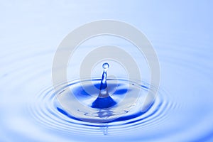 Water droplet falling impact with water surface. causing rings on water surface