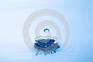 Water droplet falling impact with water surface. causing rings on water surface