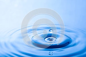 Water droplet falling impact with water surface. causing rings on water surface