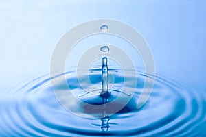 Water droplet falling impact with water surface. causing rings on water surface