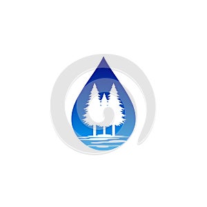 water droplet with pine forest vector logo