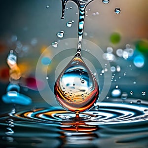 Water droplet with ripples underneath - ai generated image