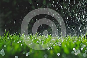 water droplets falling on green grass from a lawn sprinkler