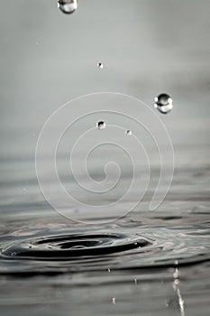 Water Droplets Falling Into A Pond At Sunset