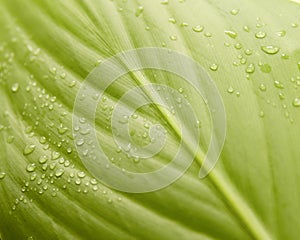 water droplets on green leaves after rain. Nature foliage abstract of leave texture for showing concept of green