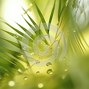 water droplets on the leaves of a palm tree