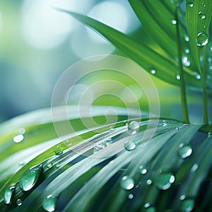 water droplets on the leaves of a palm tree