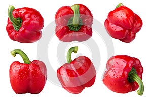 Water droplets on Red Bell Pepper isolated on white background