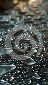 Water droplets on a silver metallic surface background