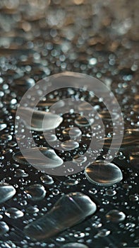 Water droplets on a silver metallic surface background