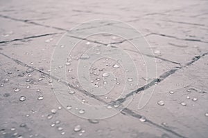 Water droplets on stamp concrete. Stamp concrete texture pattern and background.