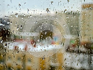 Water droplets on a windowpane