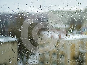 Water droplets  on  a windowpane