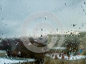 Water droplets on  a windowpane